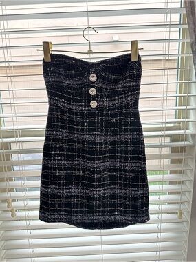 Fashion Nova Black and White Strapless Tweed Mini Dress